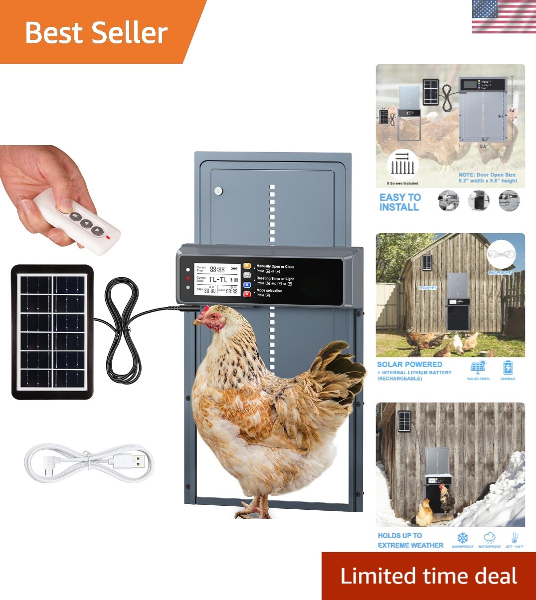 Efficient Remote-Controlled Chicken Coop Door - Solar Powered with LCD Display