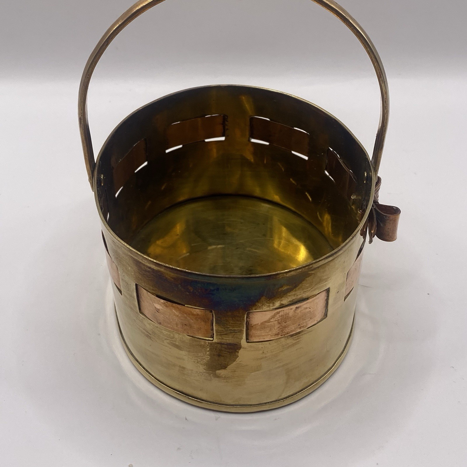 Brass Basket with Handle With Woven Design Bow