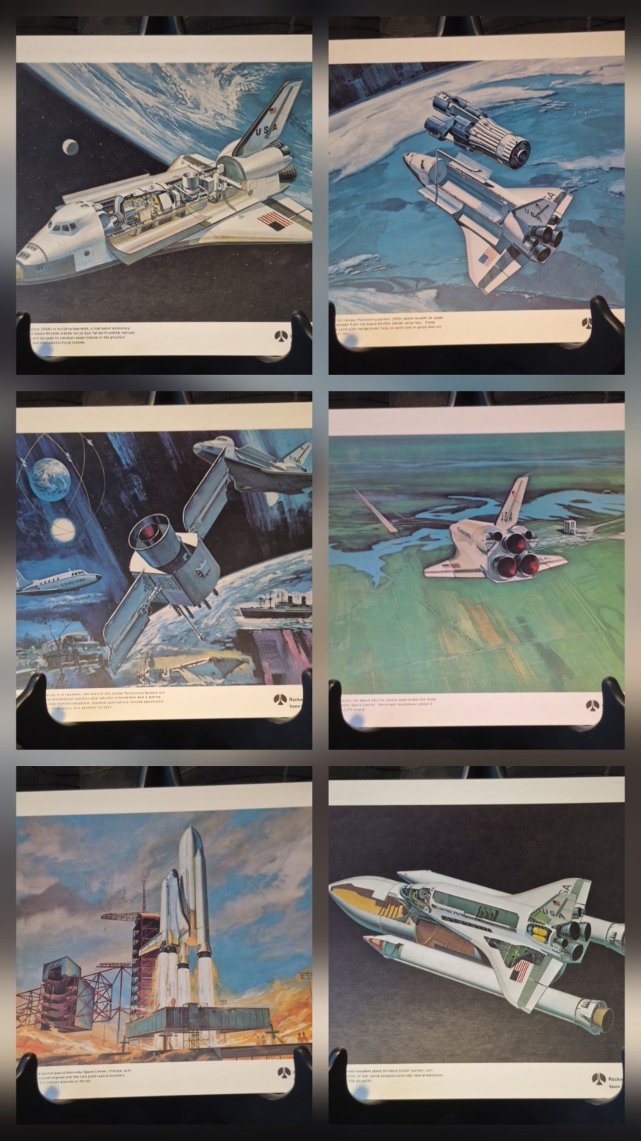 Lot of 6 Vtg 1970s NASA Space Shuttle Artist Concept Lithographs 8x10 Rockwell