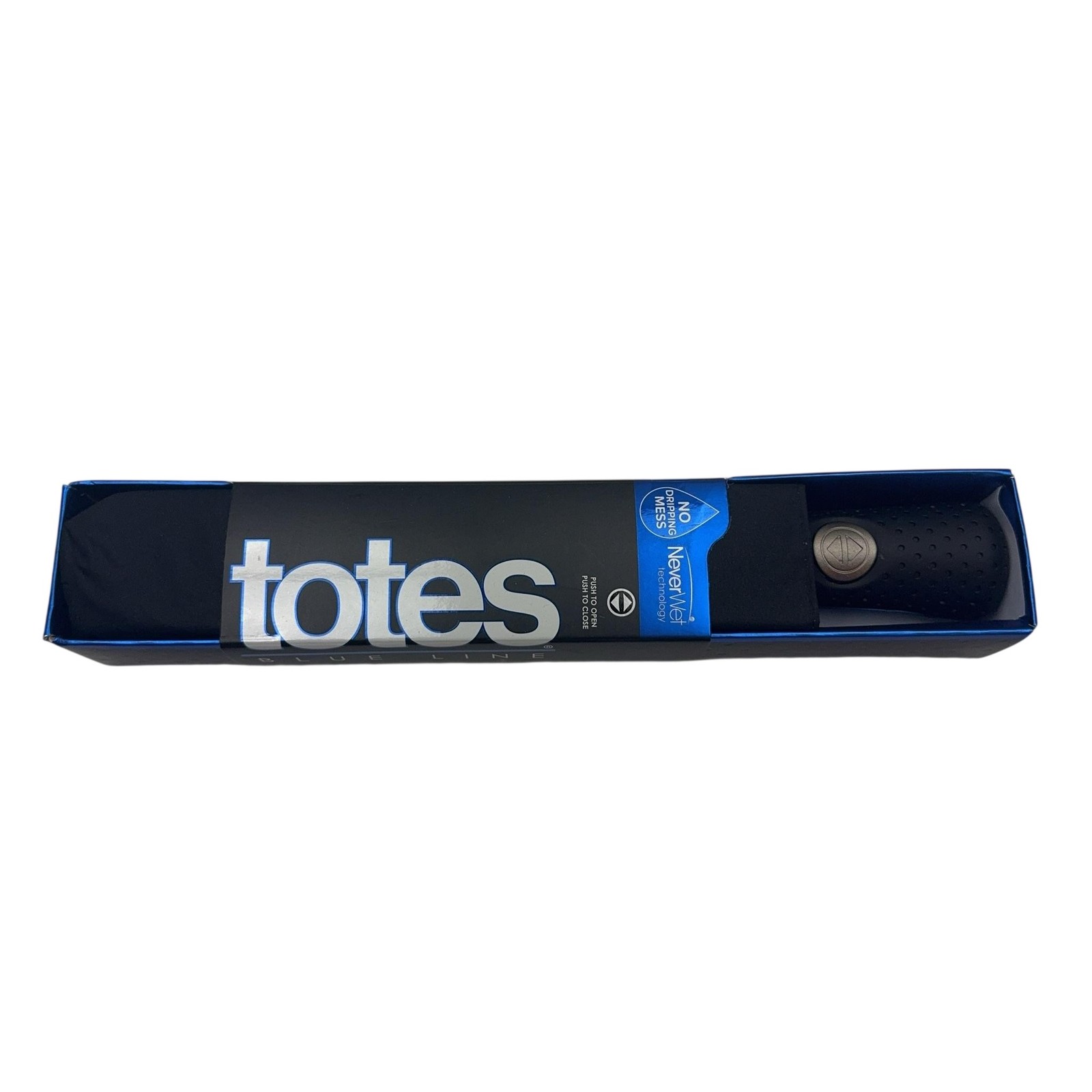 Totes Compact Folding Umbrella One Size Black NeverWet Automatic Blue Line
