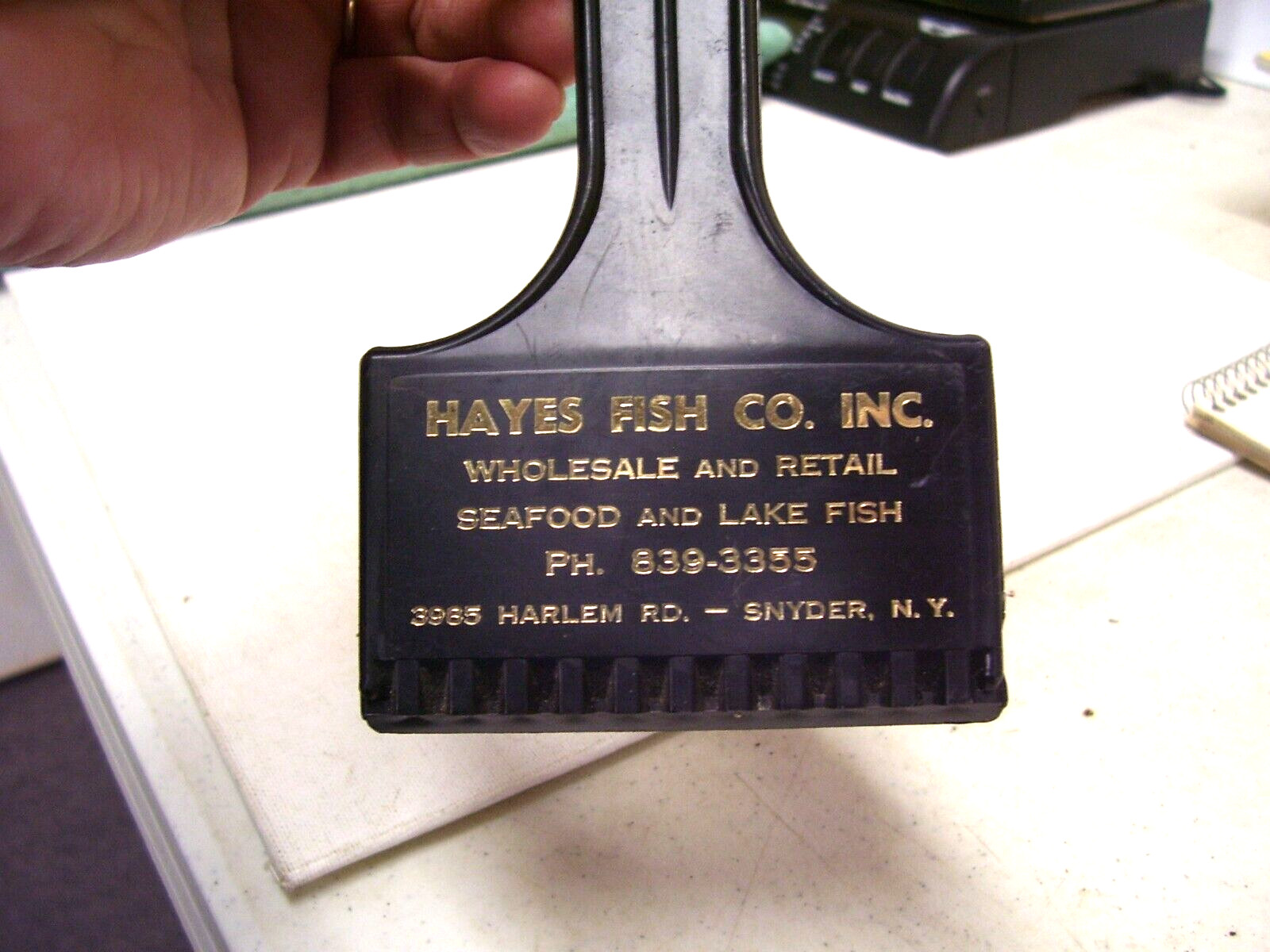 Vintage Snyder NY Hayes Fish Co. Ice Snow Window Scraper  w visor hook