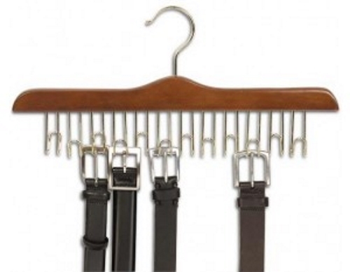 17" Walnut Wood & Chrome Multi Belt Hanger