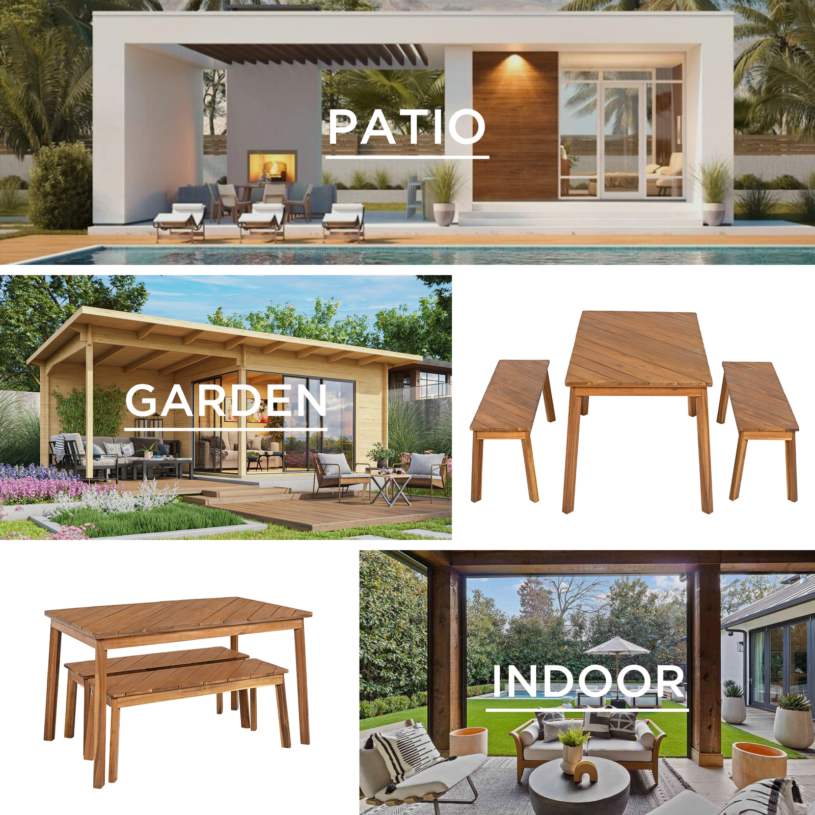 3 Pieces Table Bench Dining Set Picnic Beer Table & 2 Benches for Patio Garden