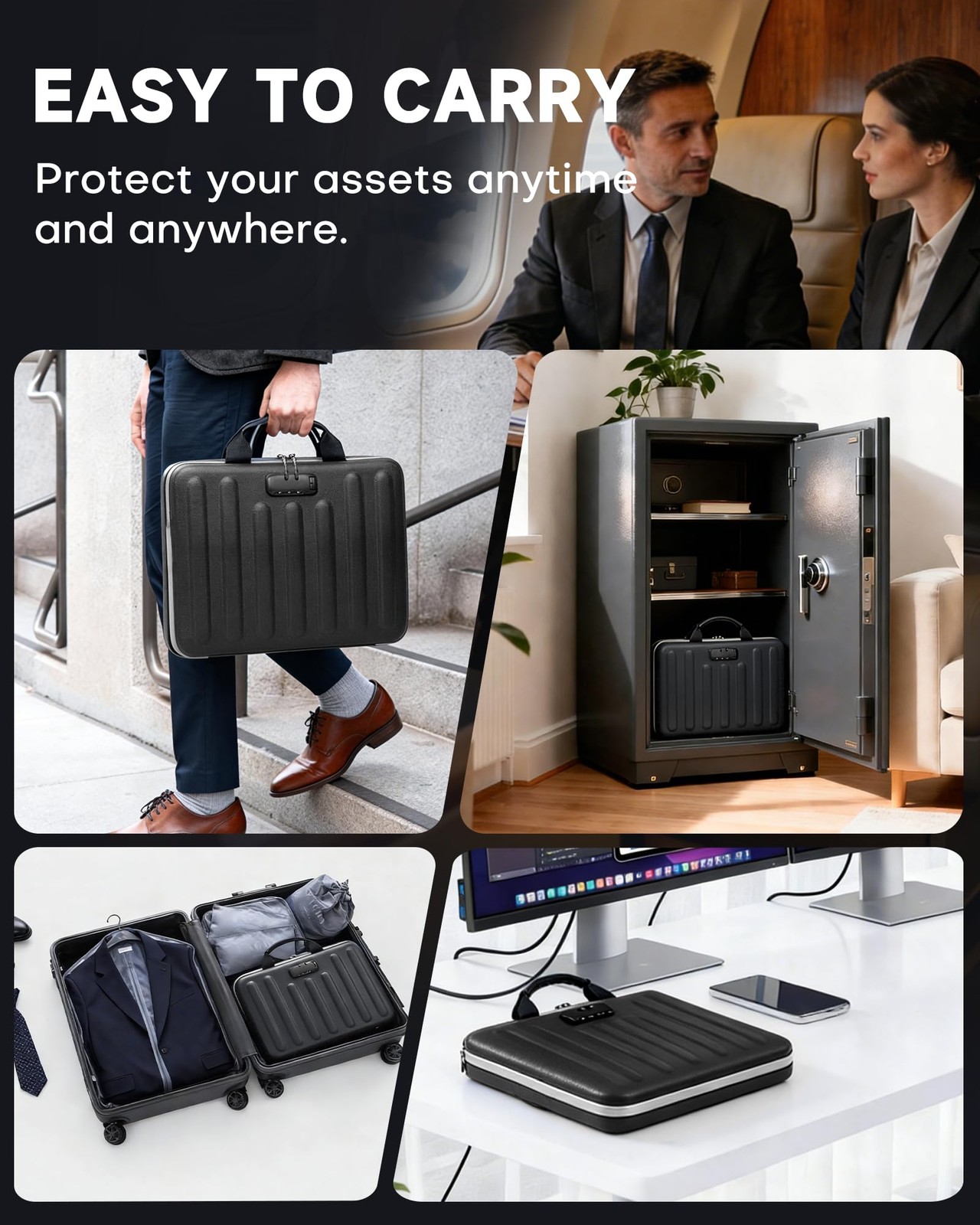 Fireproof Document Box, Hard Case Document Organizer with Lock, 13 Pockets Ac...
