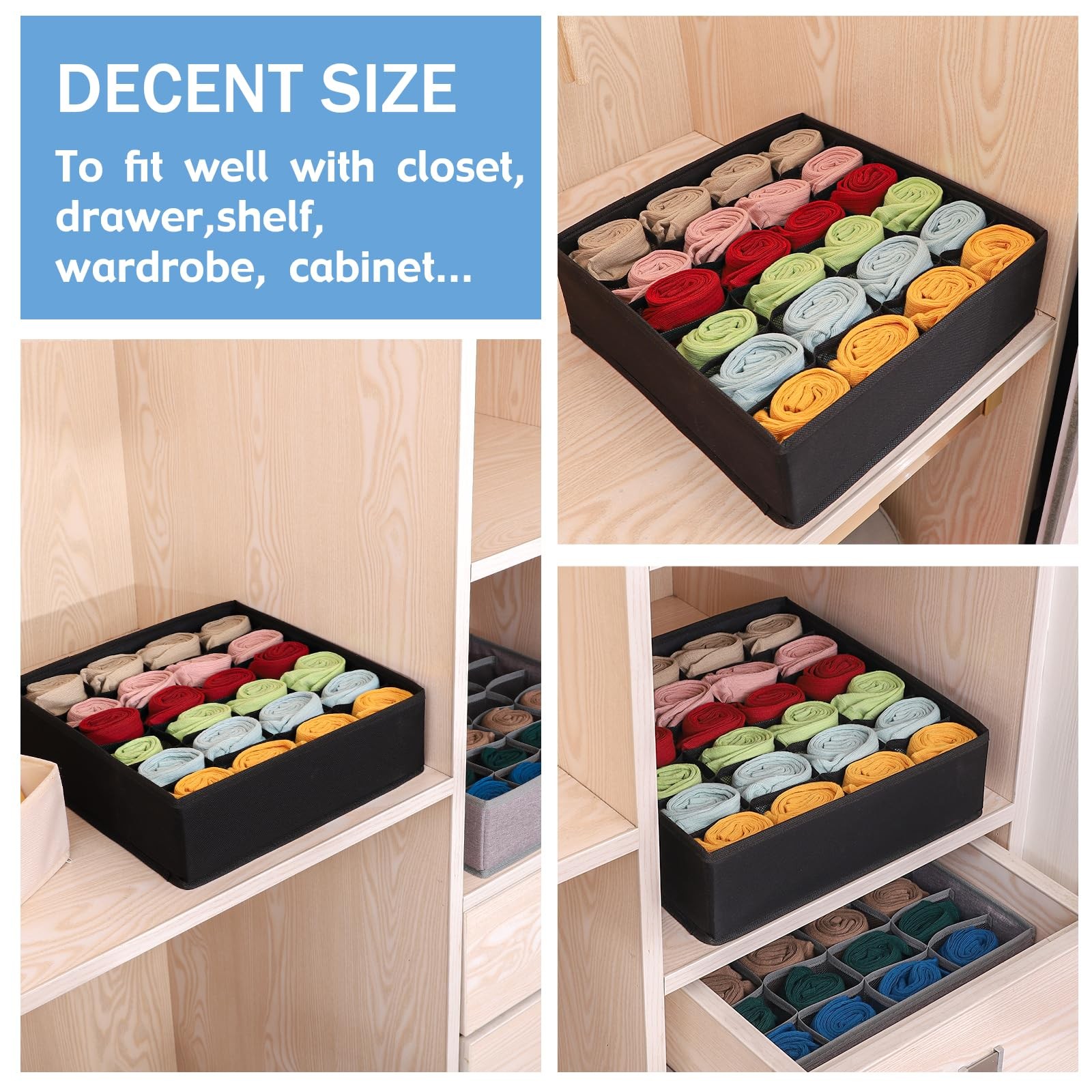 Boudar Foldable Storage Cubes Drawer Underwear Organizer 24 Cell, Black