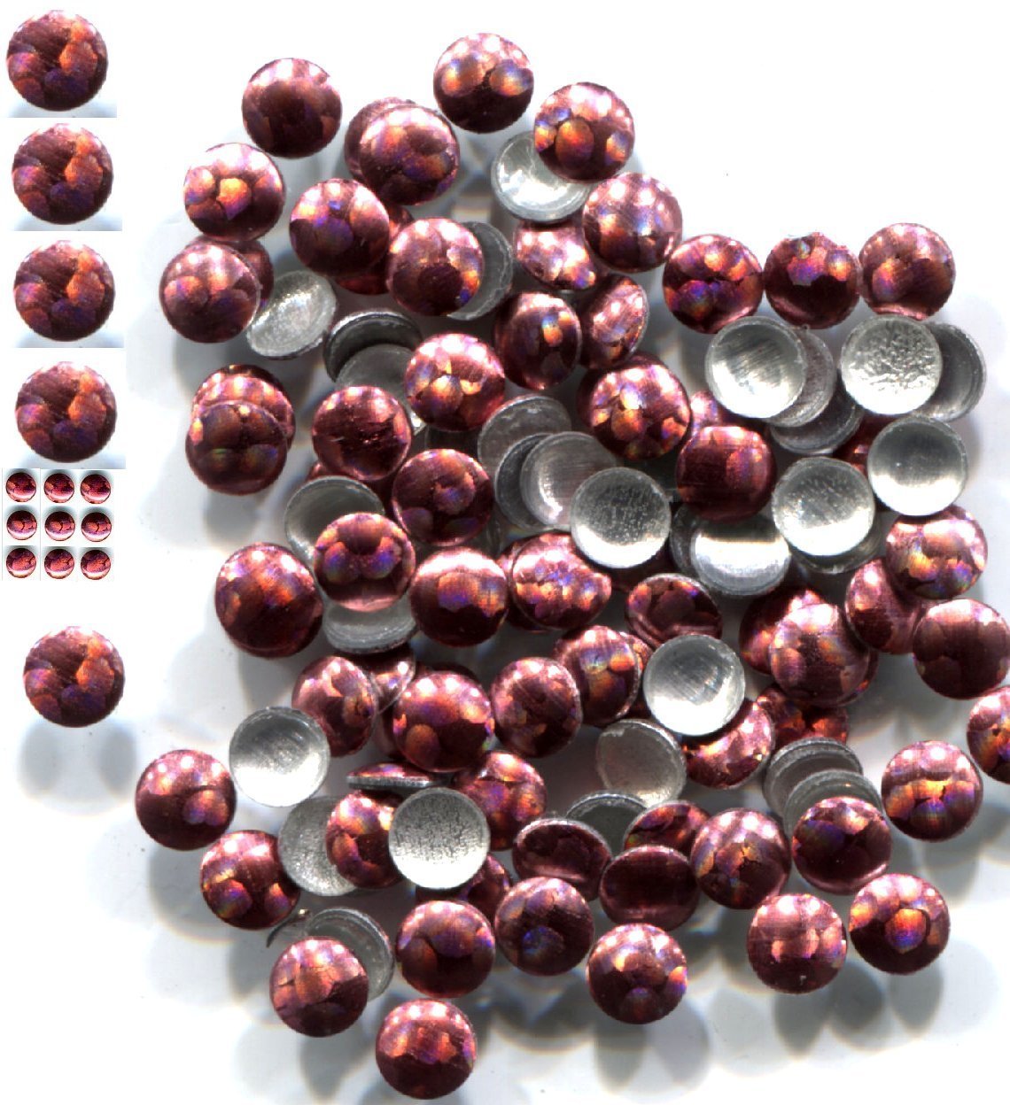 HOLOGRAM Round Nailheads BRICK RED 3mm Hotfix  1 gross