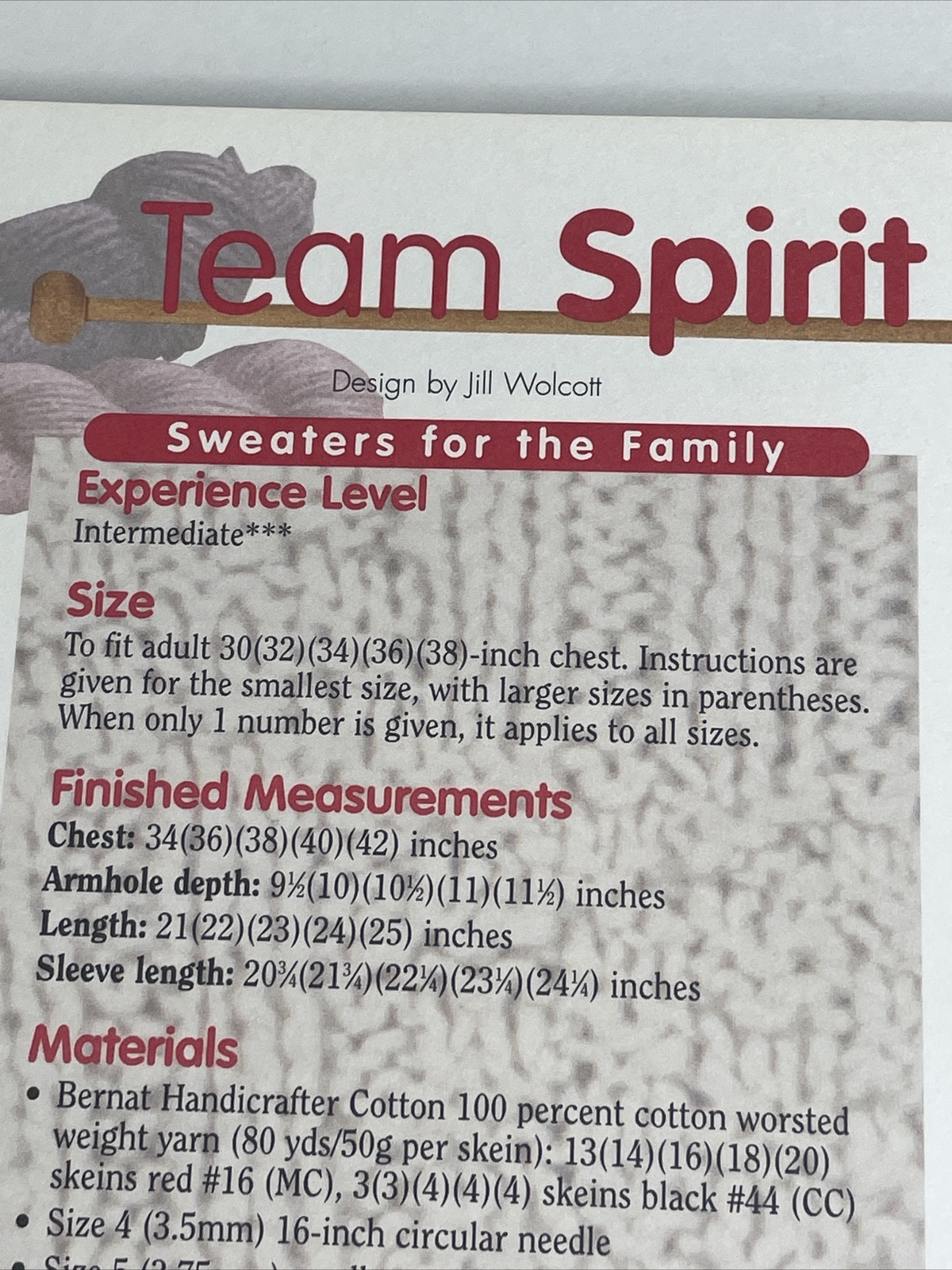 Team Spirit Sweater Adult Size S M L Knitting Pattern House of White Birches
