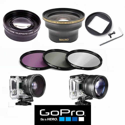 GOPRO HERO5 BLACK X30 FISHEYE LENS+TELEPHOTO ZOOM LENS + FILTER KIT ADAPTOR INC