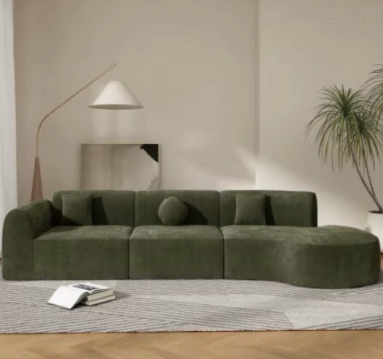 Green Velvet Sofa with Wood Frame, Boxed, 95x38x36 cm