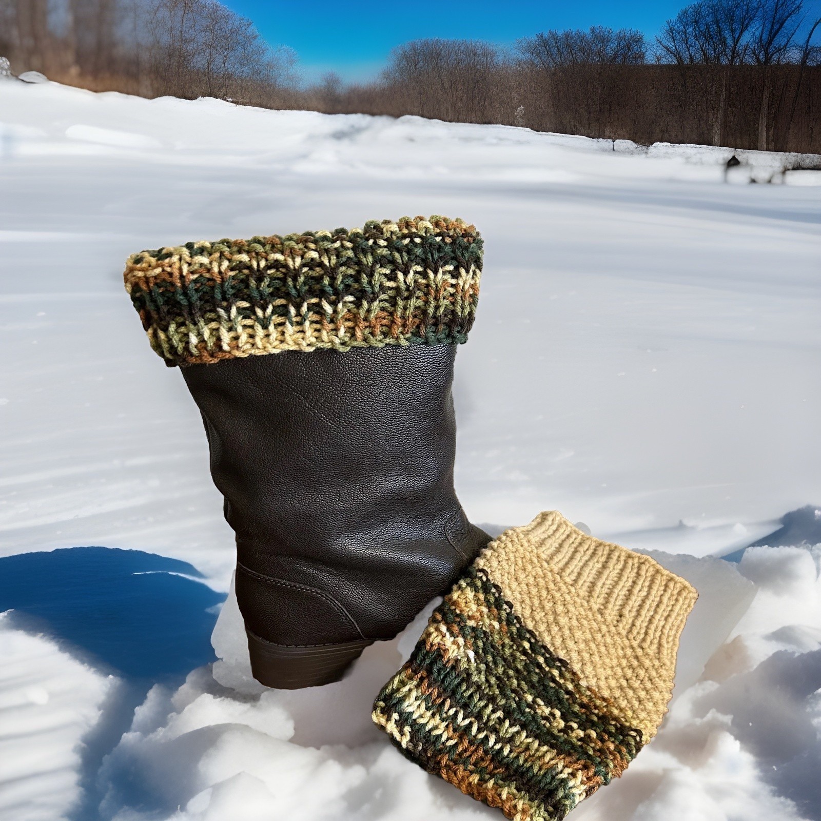 BOOT TOPPERS /CUFFS  -HAND KNIT ACCS.-CAN BE WORN UP OR DOWN-BEIGE+VARIEGATED…