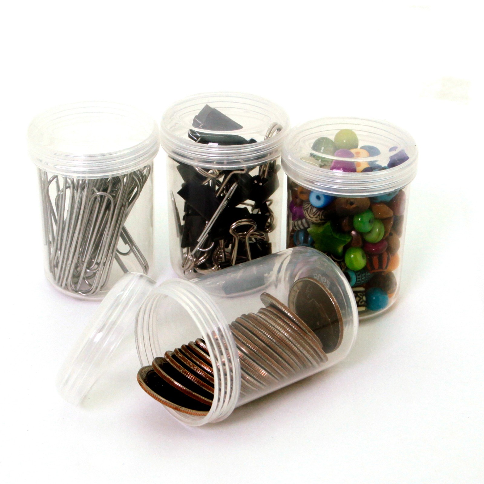 12 Plastic Containers Clear Screw Lids Crafts Beads Storage Non Breakable