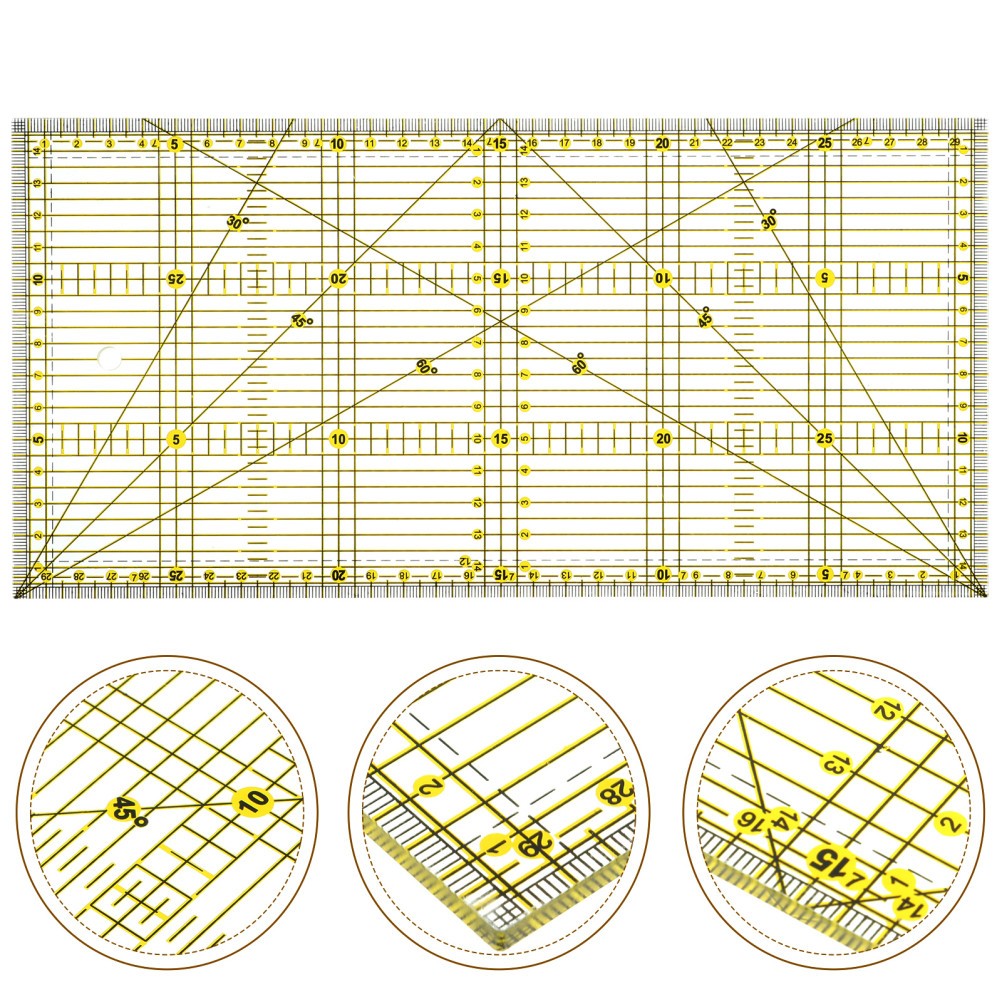 Cutting Ruler with Double Colored Grid Lines for Quilting Projects 15 x 30cm