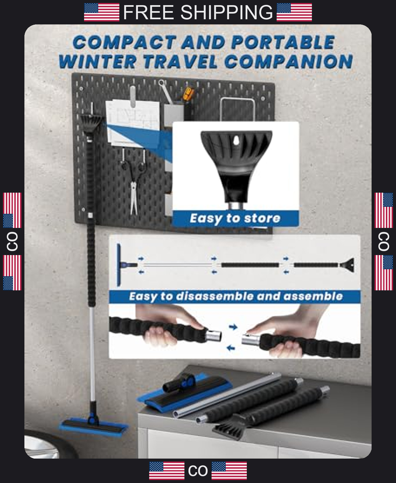 Extendable Car Snow Brush with Ice Scraper and Rotating Head