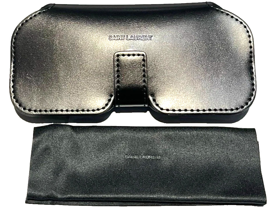 SAINT LAURENT YSL AUTHENTIC EYEGLASSES GLASSES BLACK LEATHER CASE CLEANING CLOTH