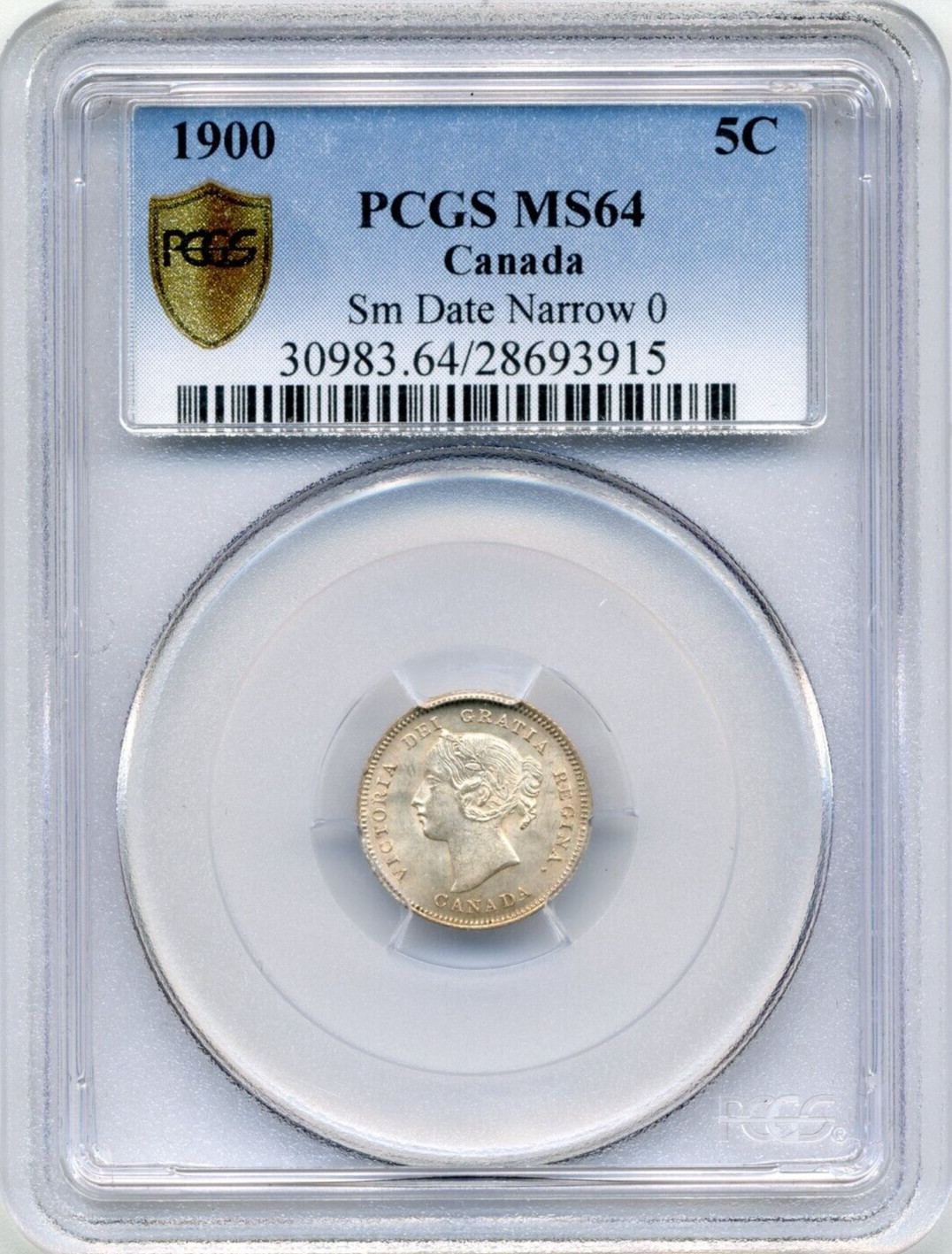 1900 Canada 5 Cents, Victoria, Small Date, Narrow 0 - Choice UNC, PCGS MS64
