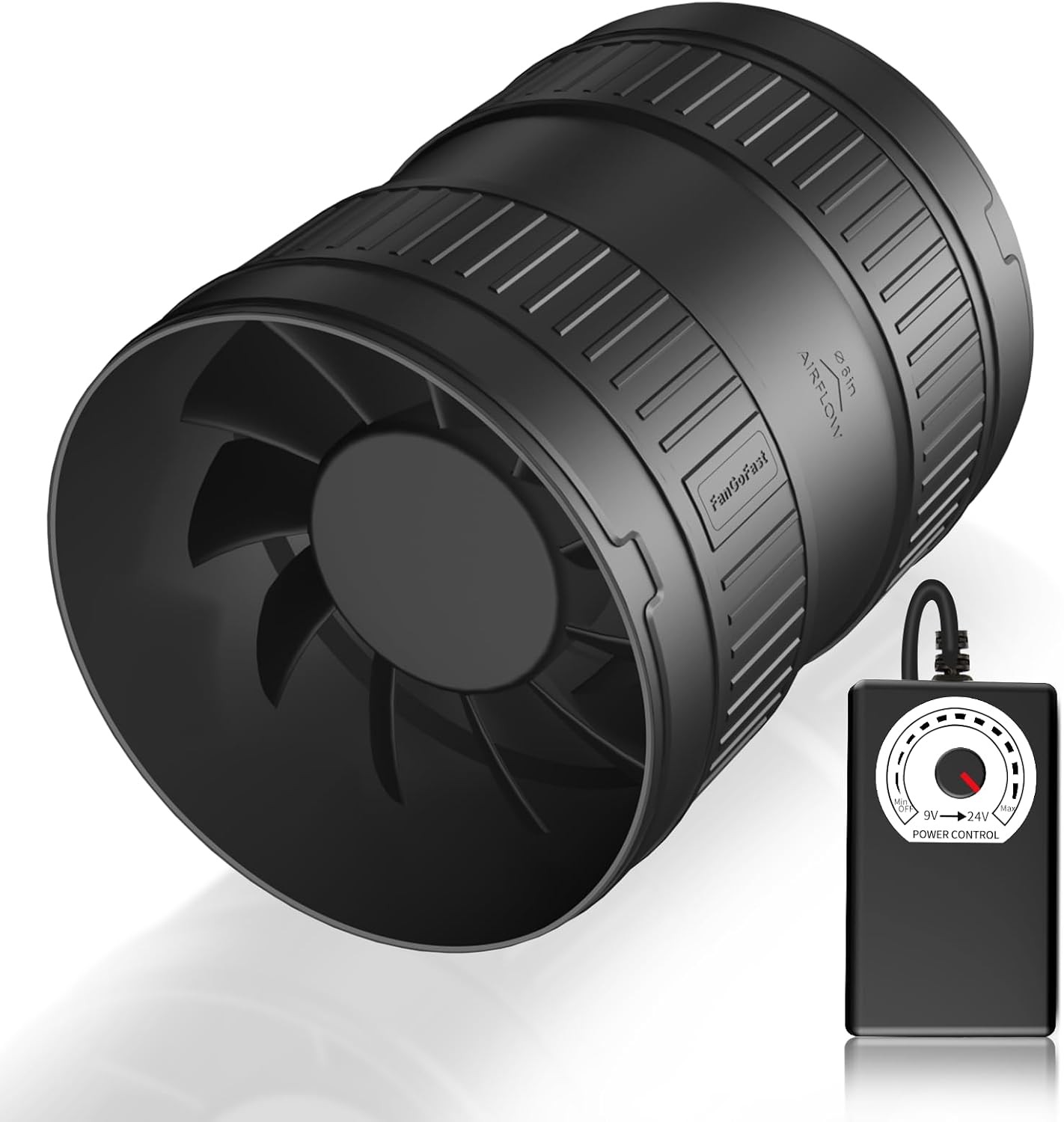FanGoFast 6 Inch Inline Duct Fan 345CFM Airflow with Stepless Speed Control