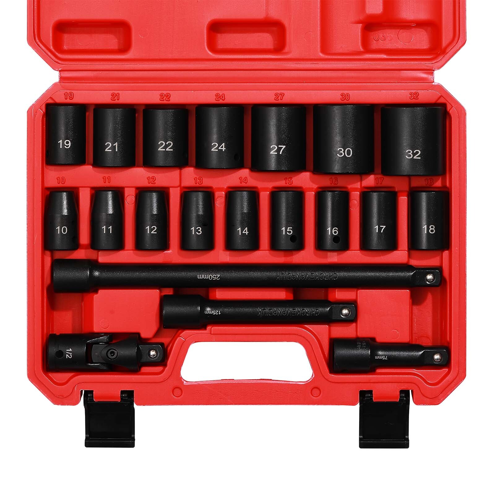 20PCS 1/2" Drive Shallow Impact Socket Set Metric 10mm-32mm CR-V 6-Point