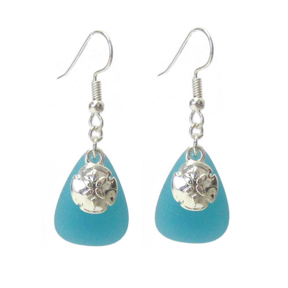 Beautiful Sea Glass Sanddollar Charmed Earrings Free Shipping