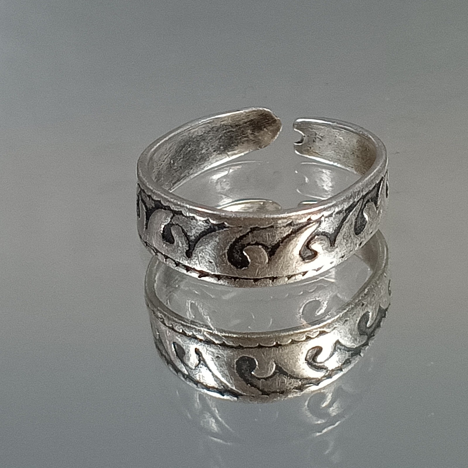 Adjustable Sterling Silver Toe Ring Wave Design Stamped 925