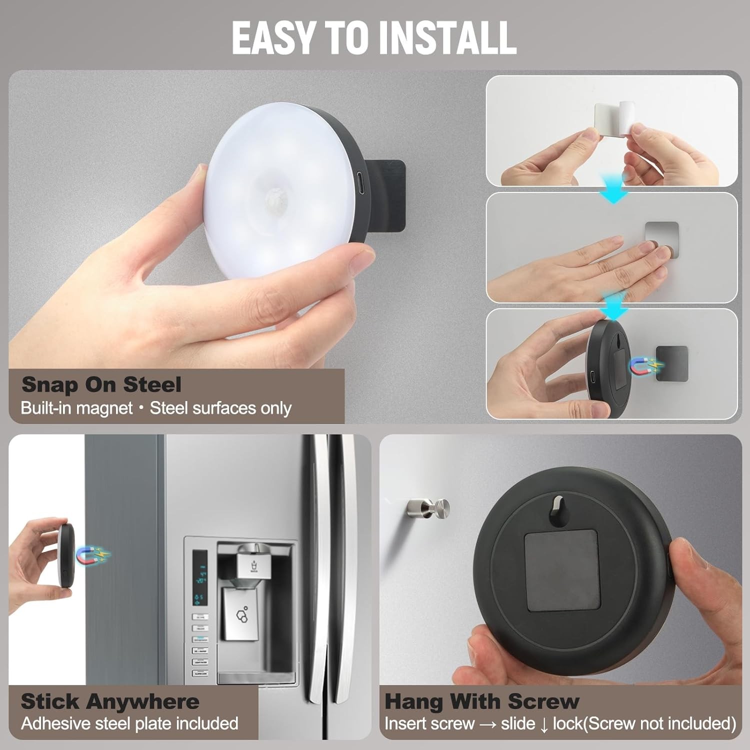 Motion Sensor Night Light 2 Pack LED Light, Black