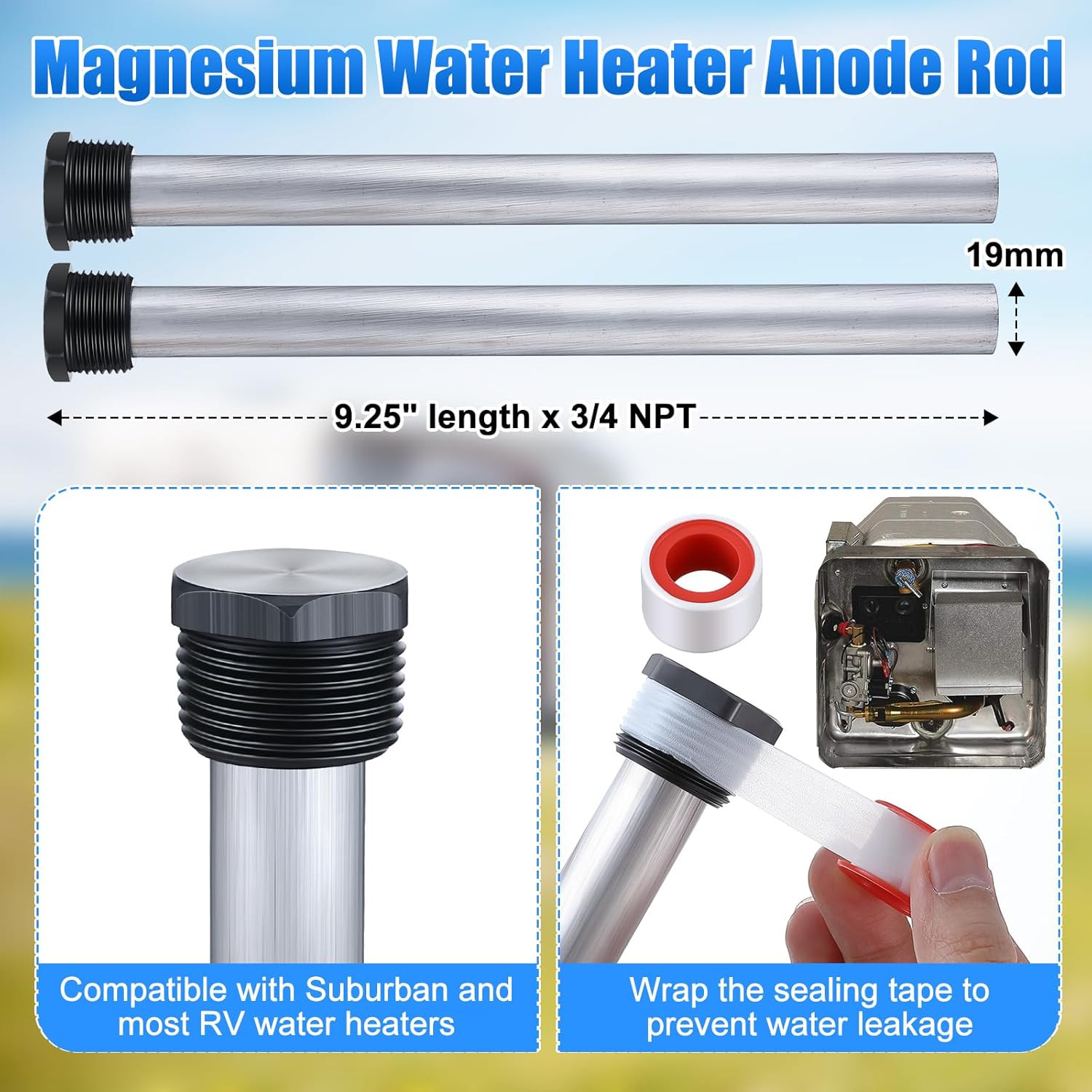 4 Pieces RV Water Heater Elements Include 1 Anode Rod 1 Electric Heater Element