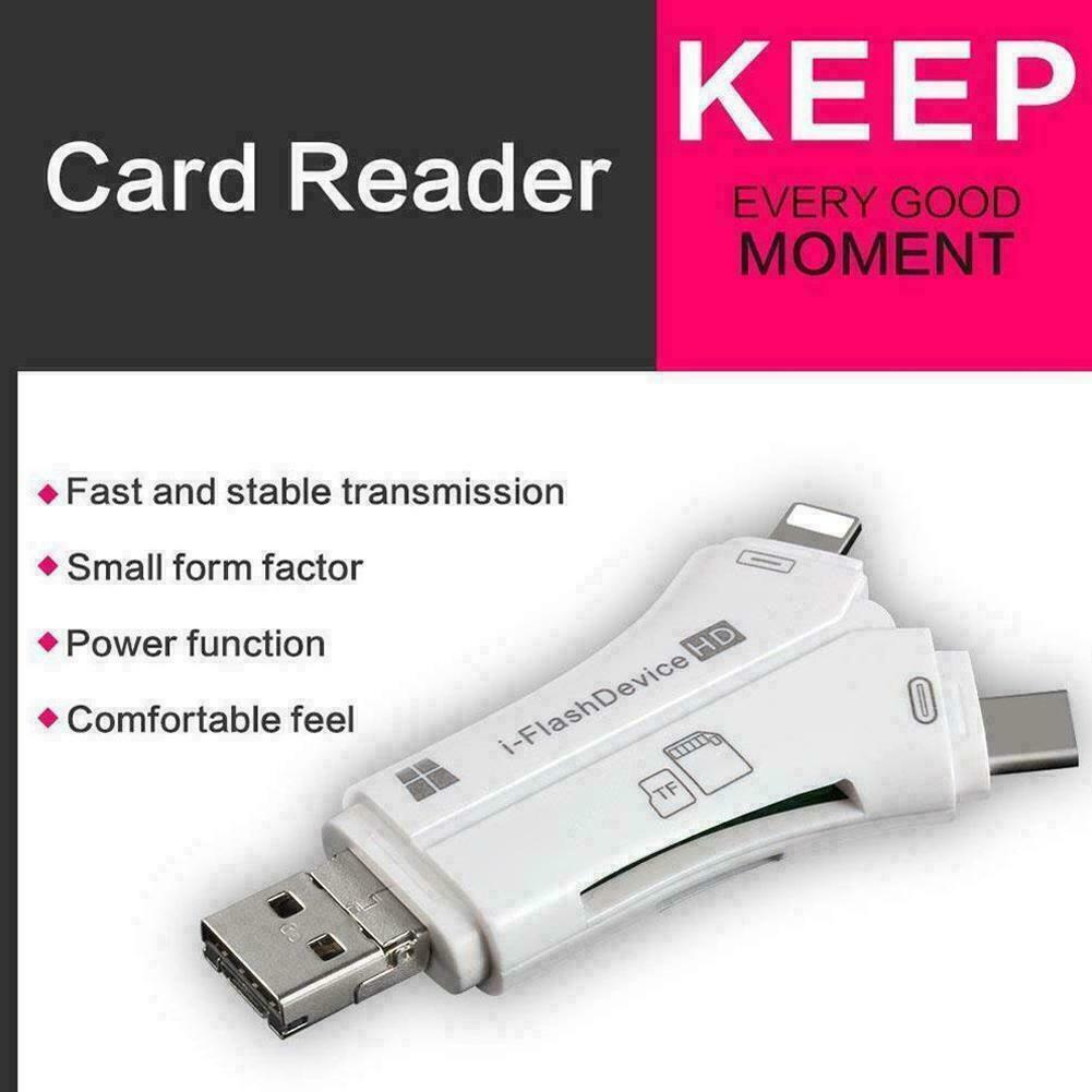 4 in 1 USB Card Reader Flash Drive Micro SD SDHC TF iPhone Android PC MAC Black