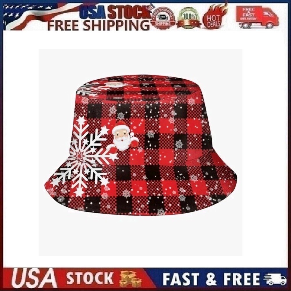 Christmas Bucket Hats Fashion Sun Cap Packable Outdoor Snowflakes Xmas Santa Hat