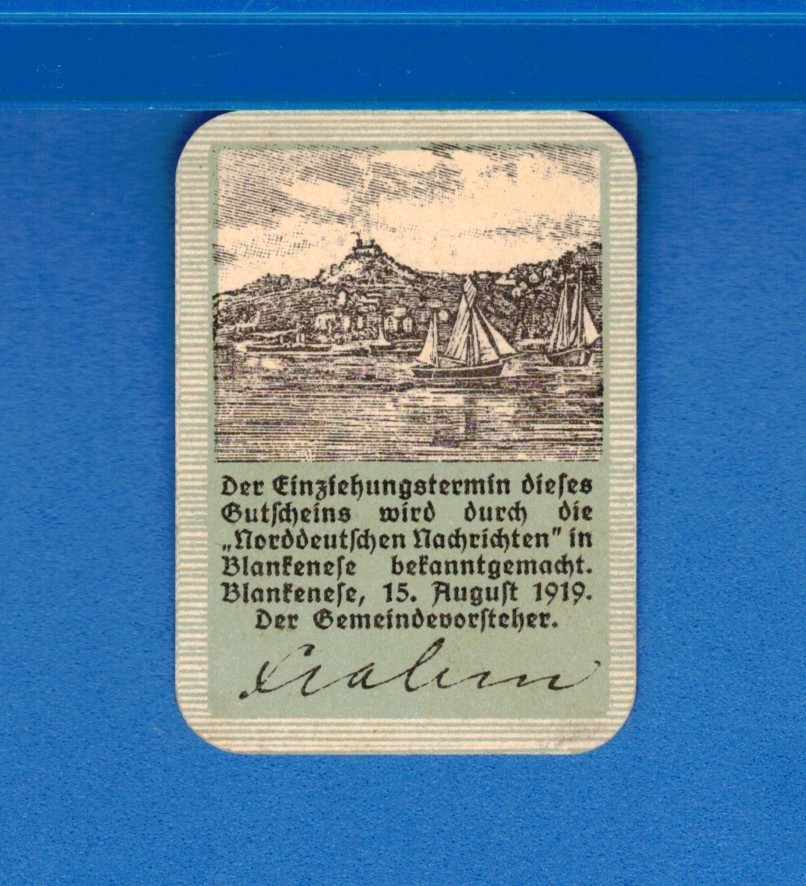 Germany Notgeld Blankenese 50 Pfennig 1919 Sailboat Uncirculated Banknote 031281