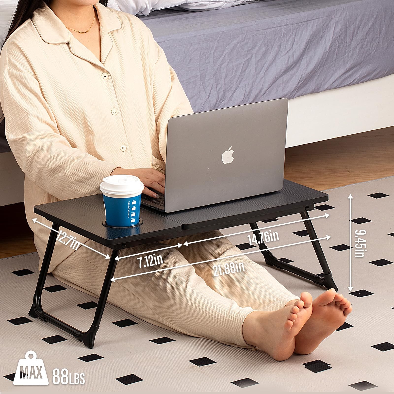 Laptop Desk for Bed Couch, Adjustable Foldable Bed Table with Cup Holder
