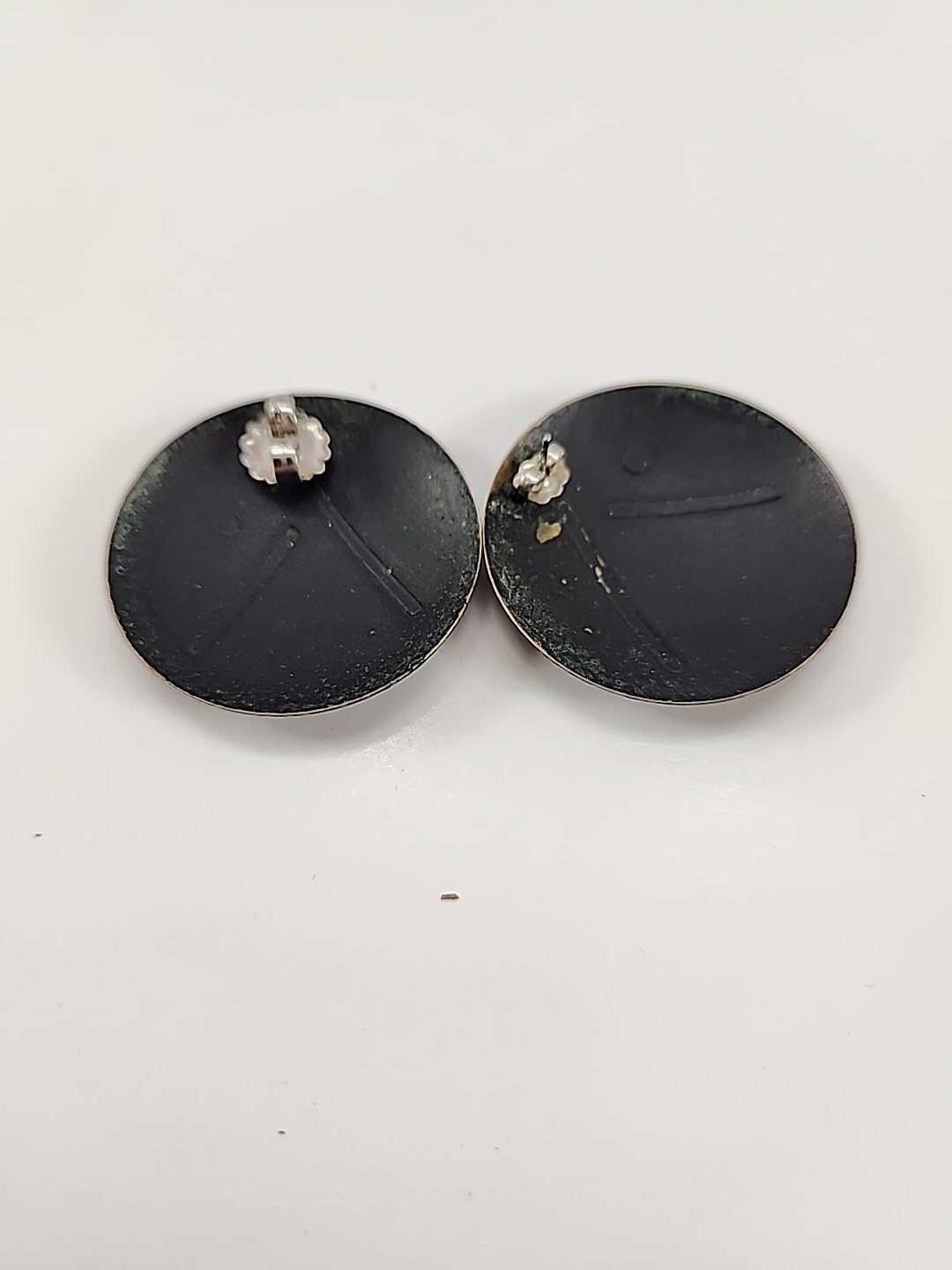 Black Round Abstract Retro Pierced Earrings FAST SHIPPING!!