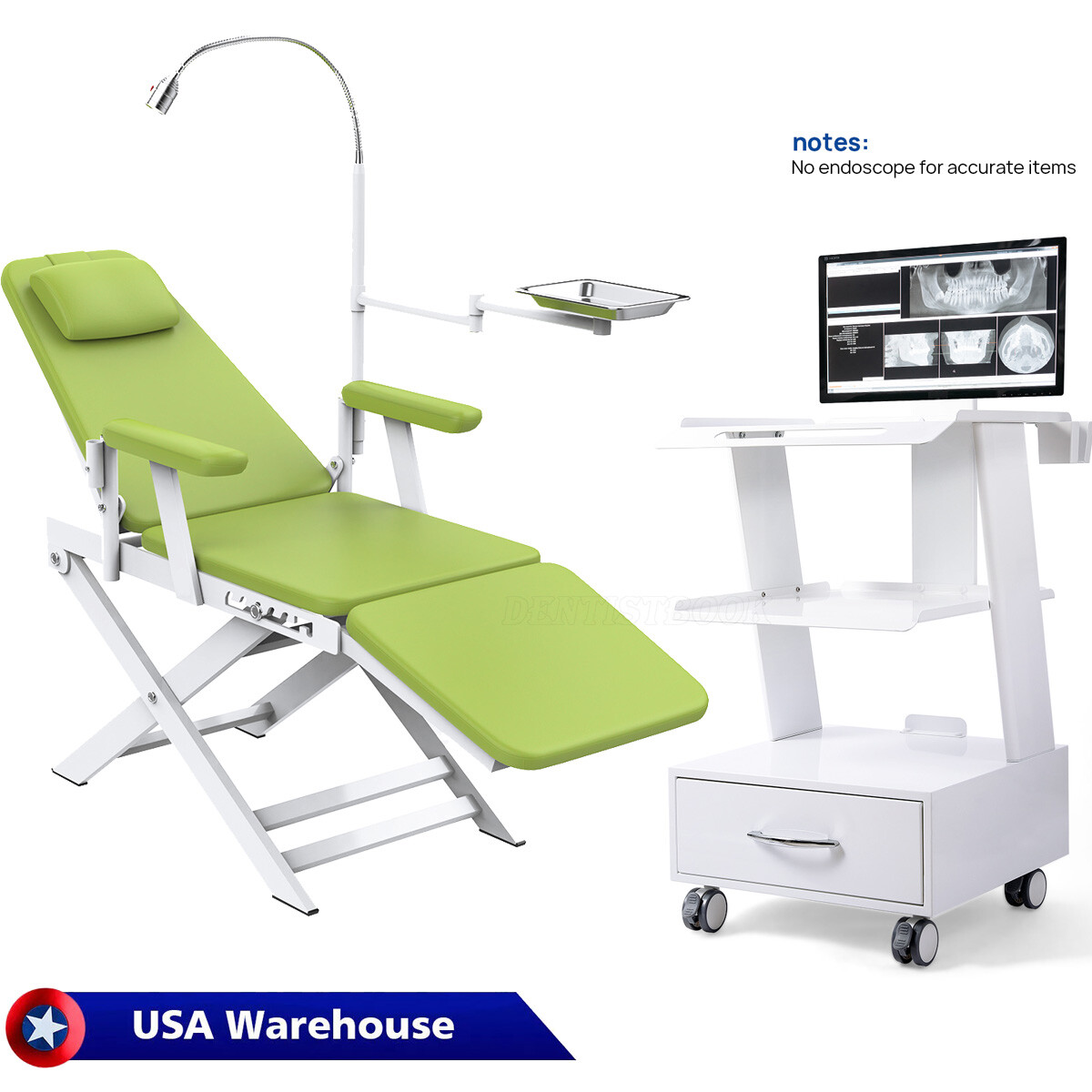 Portable Dental Folding Chair LED Oral Light/Mouth Sweeping Cart Trolley+Drawer
