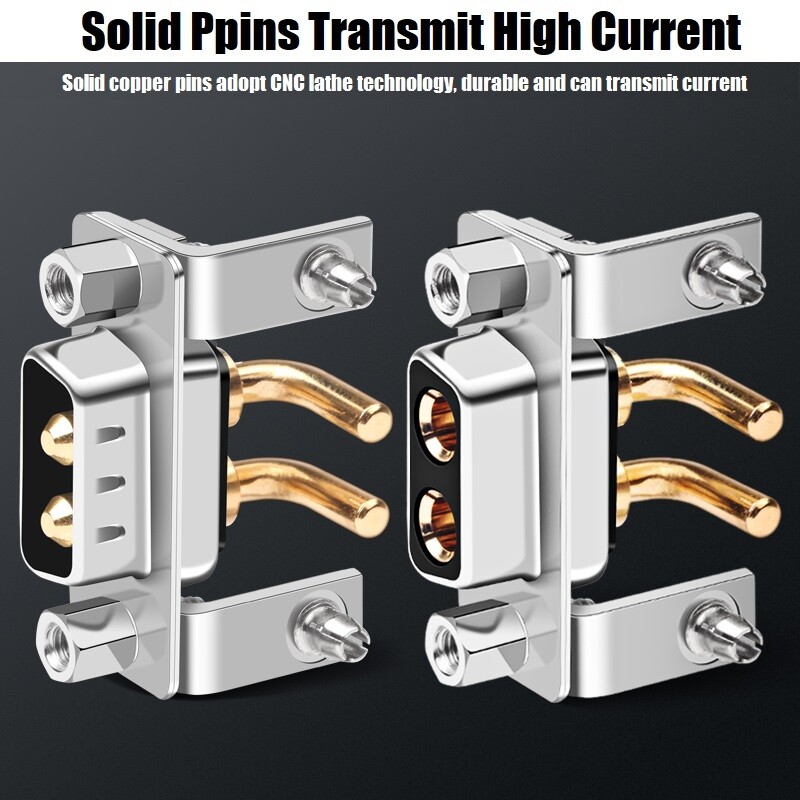 40A DB2 2V2/2W2 solid pin connector 2-pin core 90° angled foot solder plate plug