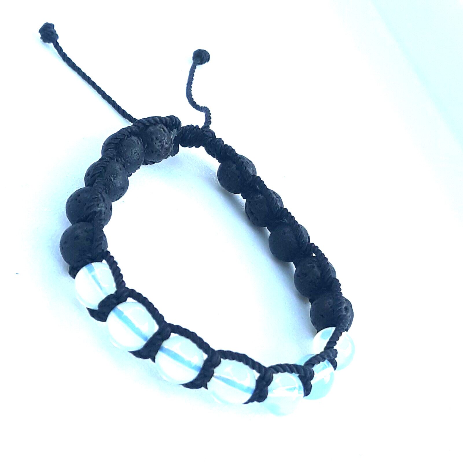 Protection Bracelets 7 Moonstone with 10 Lava beads in black string