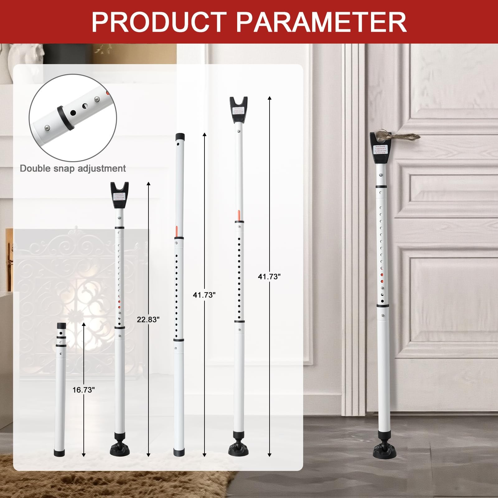 Door Security Bar, 3-in-1 Double Spring Lock, Heavy Duty, Adjustable 36"-47.5"