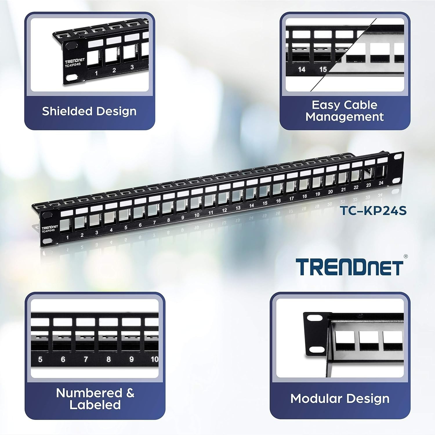 24-Port Blank Keystone Shielded 1U Patch Panel,TC-KP24S