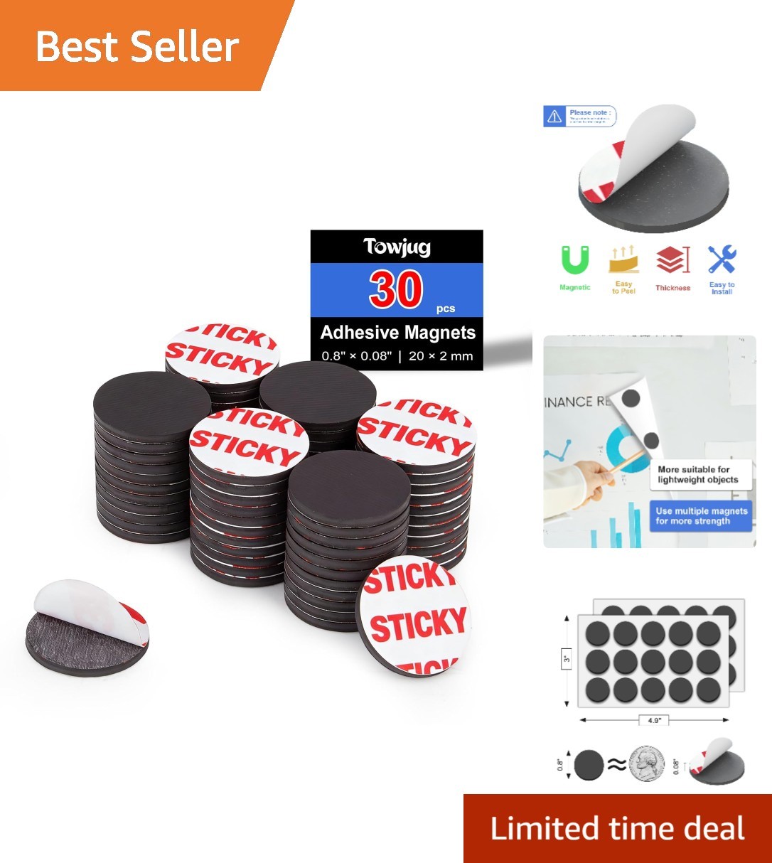 30 Pack Round Adhesive Magnets - Perfect for DIY Art & Home Organization