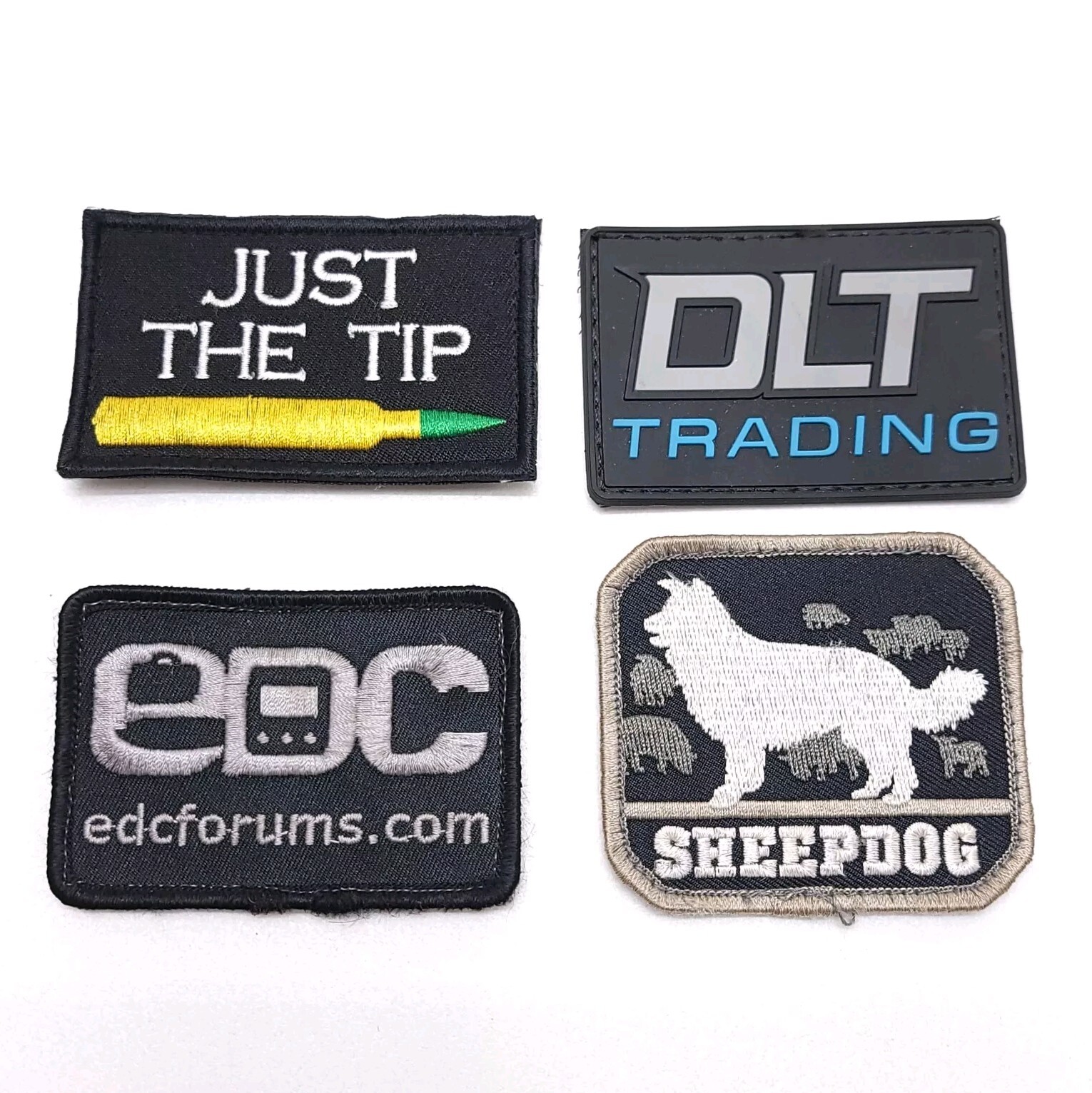 Lot of 4 Patches EDC Forums, SheepDog, DLT Tading, Hust The Tip Hook Loop Patch