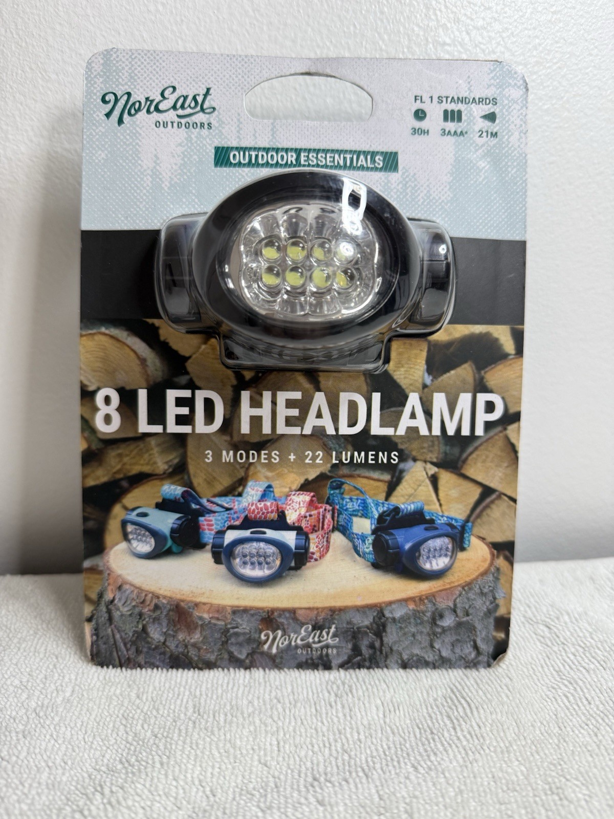 NorEast Outdoors LED Headlamp 8 LED Lights, 3 Modes, 30 Lumens - Blue Strap
