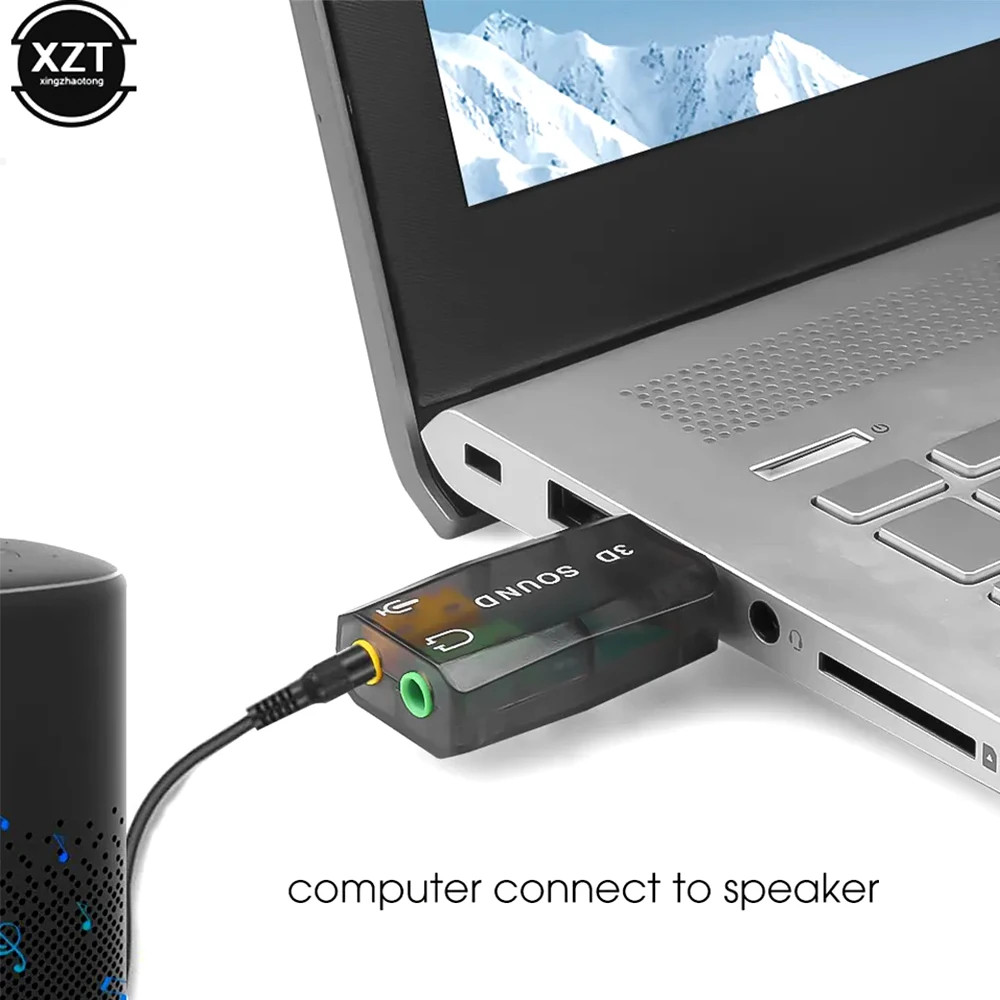 USB 5.1 Channel External Sound Card Adapter 3D Audio Stereo Headset Mic