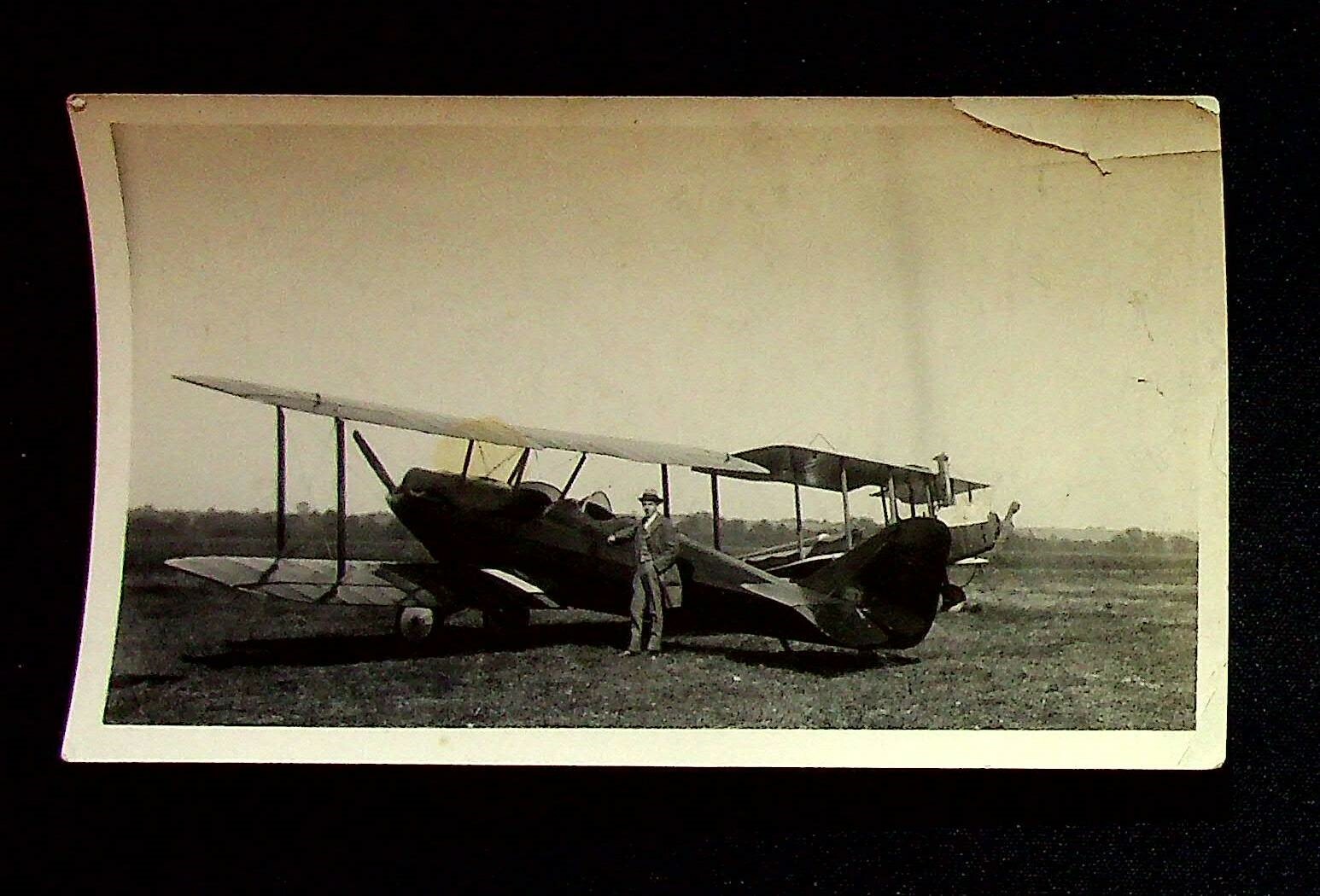 Man Standing By Vintage Airplanes Original B&W Photo 1910's
