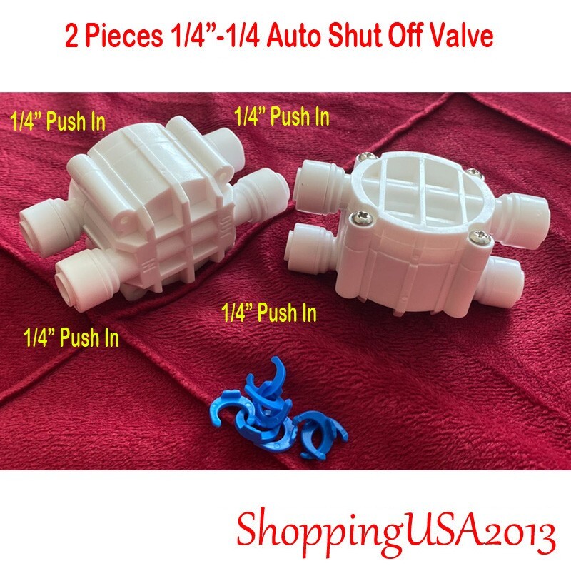 2 Pieces 1/4-1/4 Auto Shut Off Valve Quick Connect Push In Water Filter System