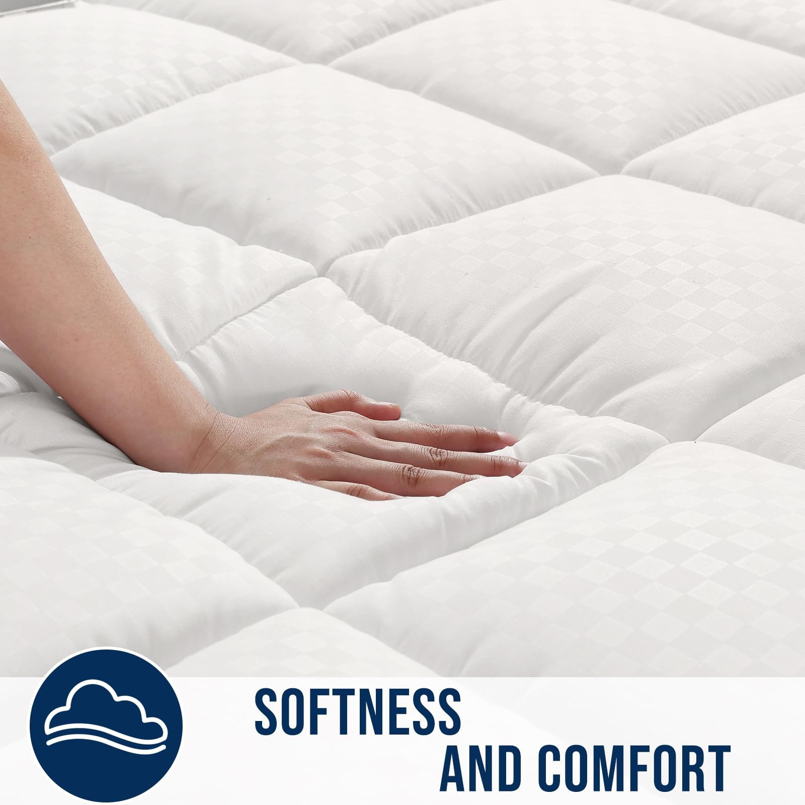 OLANLY King Quilted Fitted Mattress Pad, Elastic King, Off White