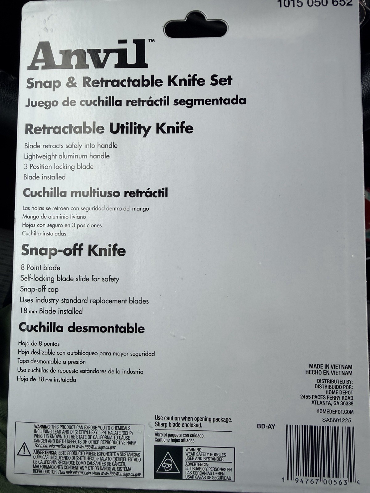 Anvil Snap and Retractable Utility Knife Set with Extra Blades
