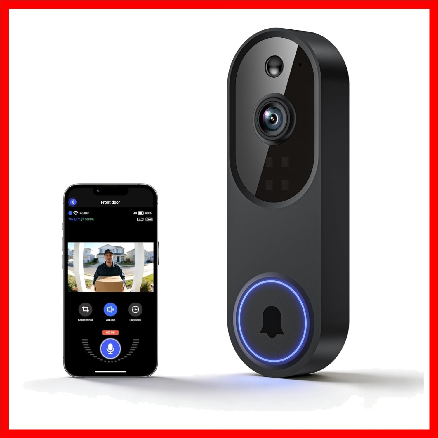 Compact Wireless Video Doorbell - 1080P FHD, AI Detection & Smartphone Alerts