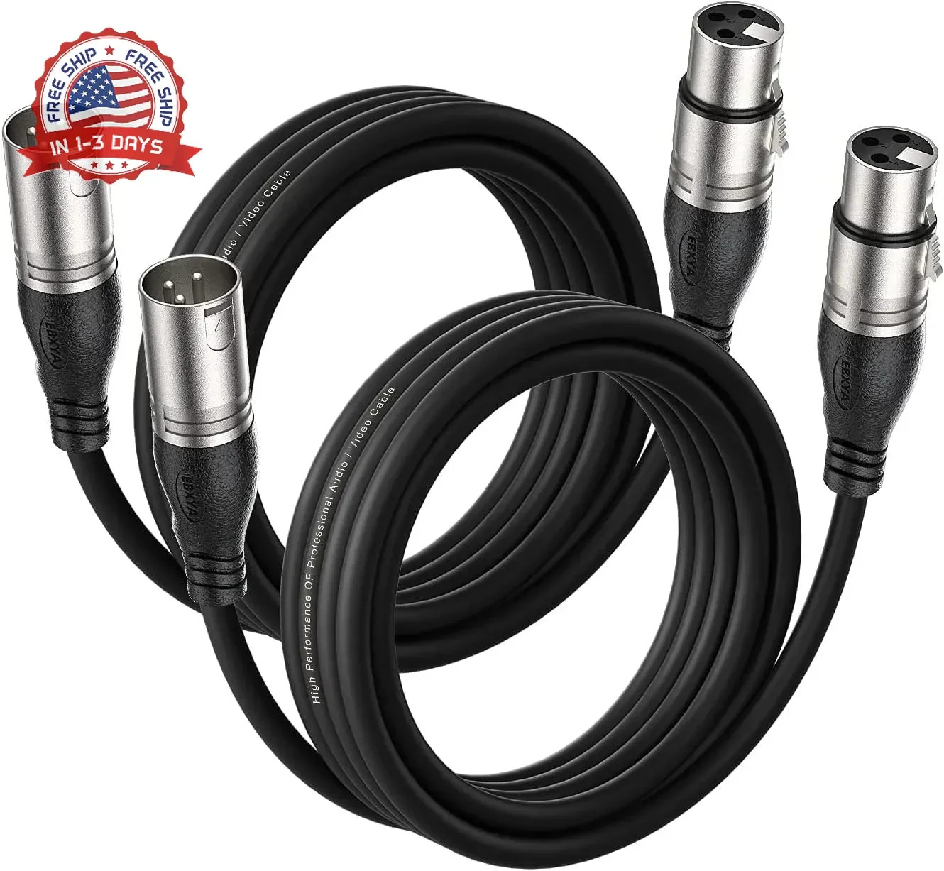 3ft XLR Cable Heavy-Duty Microphone Speaker Cable Black 2 Pcs for Studio Recordi
