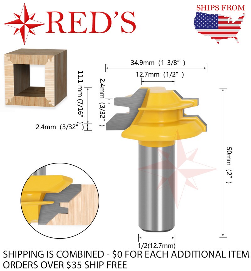 REDS Y75850-8- 45 Degree-Up to 3/8" Stock Lock Miter Joint Router Bit 1/2" Shank