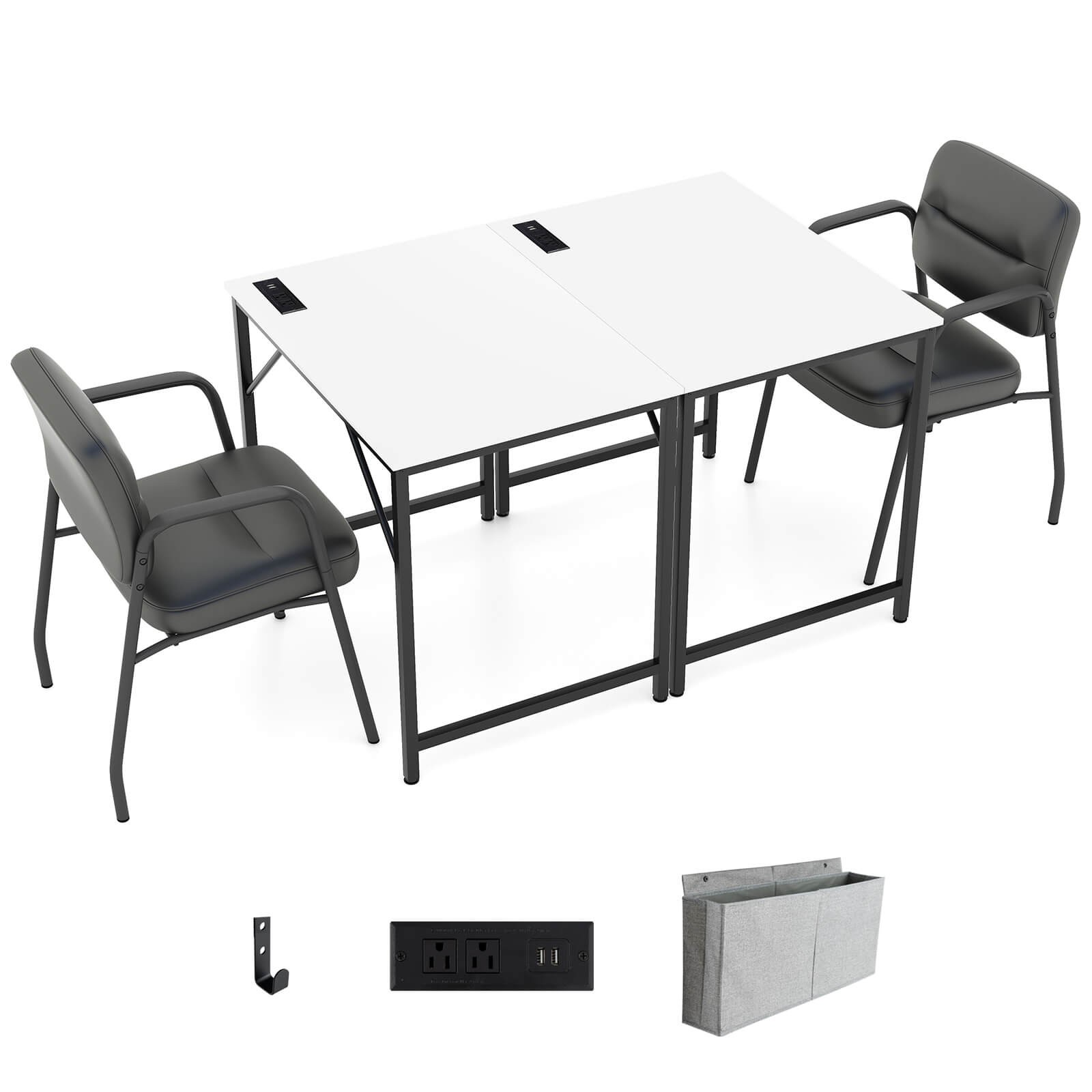 32" Meeting Room Desk Set of 2 w/ Headphone Hook Metal Frame & Charging Station