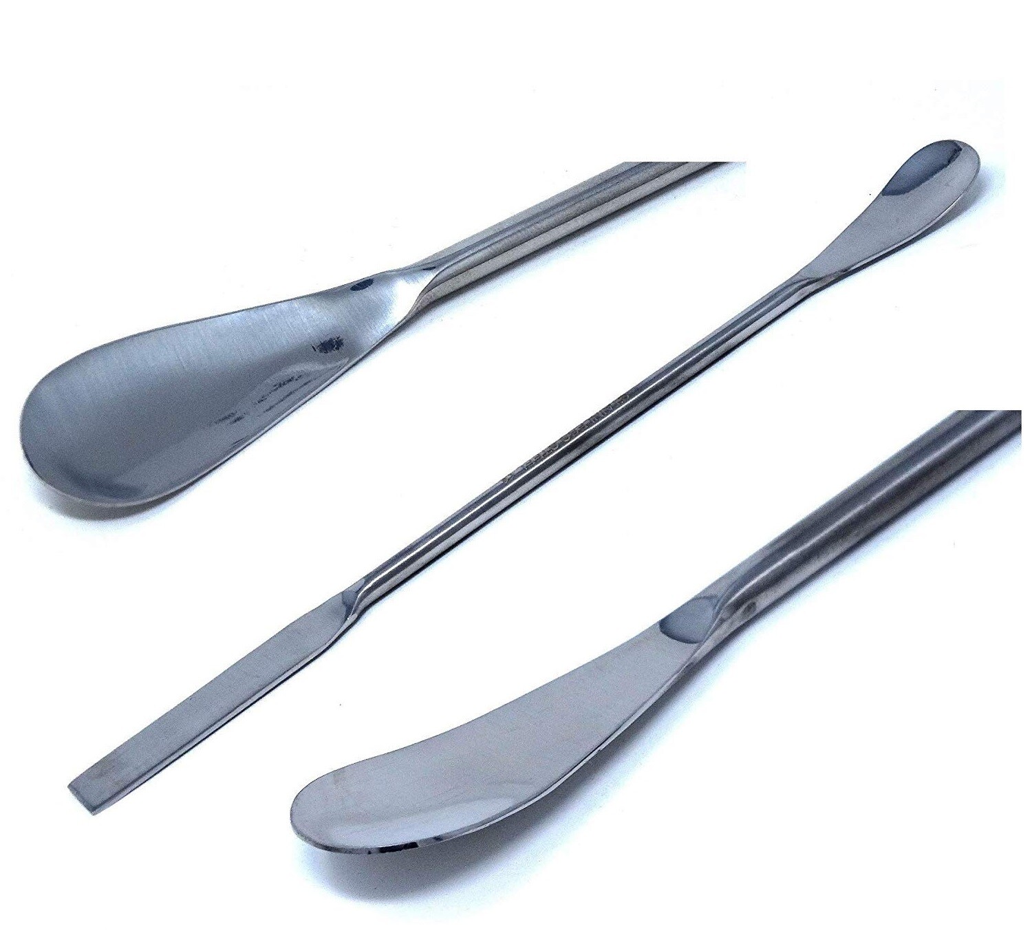 Square&Flat Spoon End 7" Double Ended Stainless Steel Lab Spatula Sampler 4/Pack