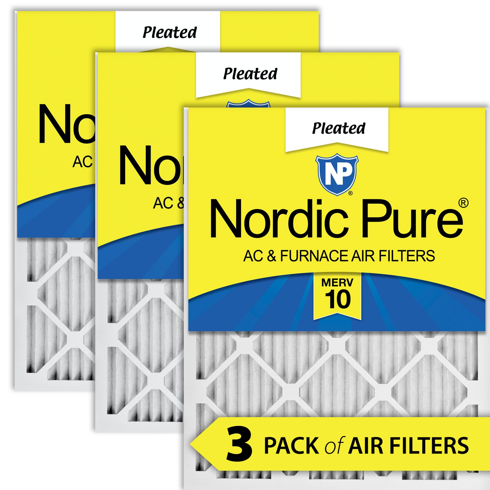 15x20x1 (14_1/2x19_1/2) Pleated MERV 10 Air Filters 3 Pack