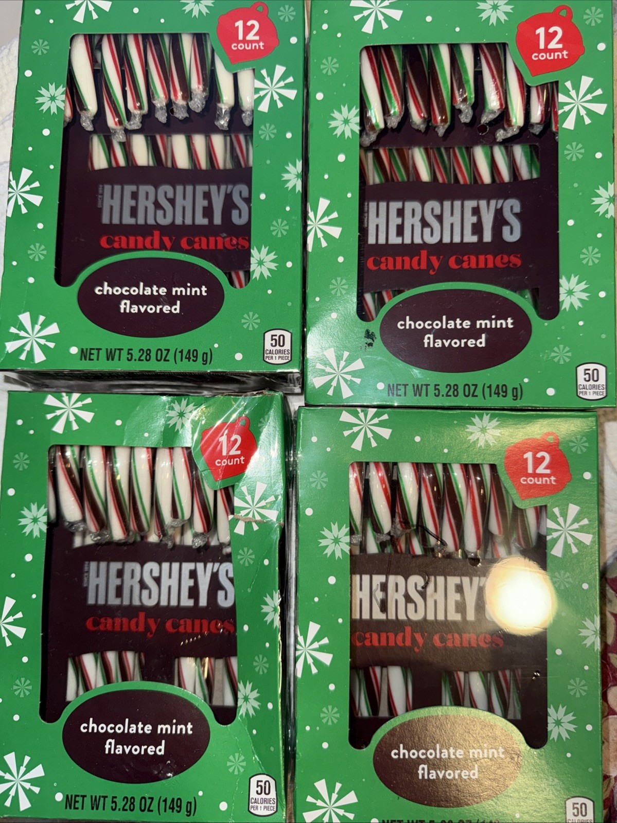 4 Boxes Of 12 Hershey's Candy Canes CHOCOLATE MINT Taste of Christmas 12/26